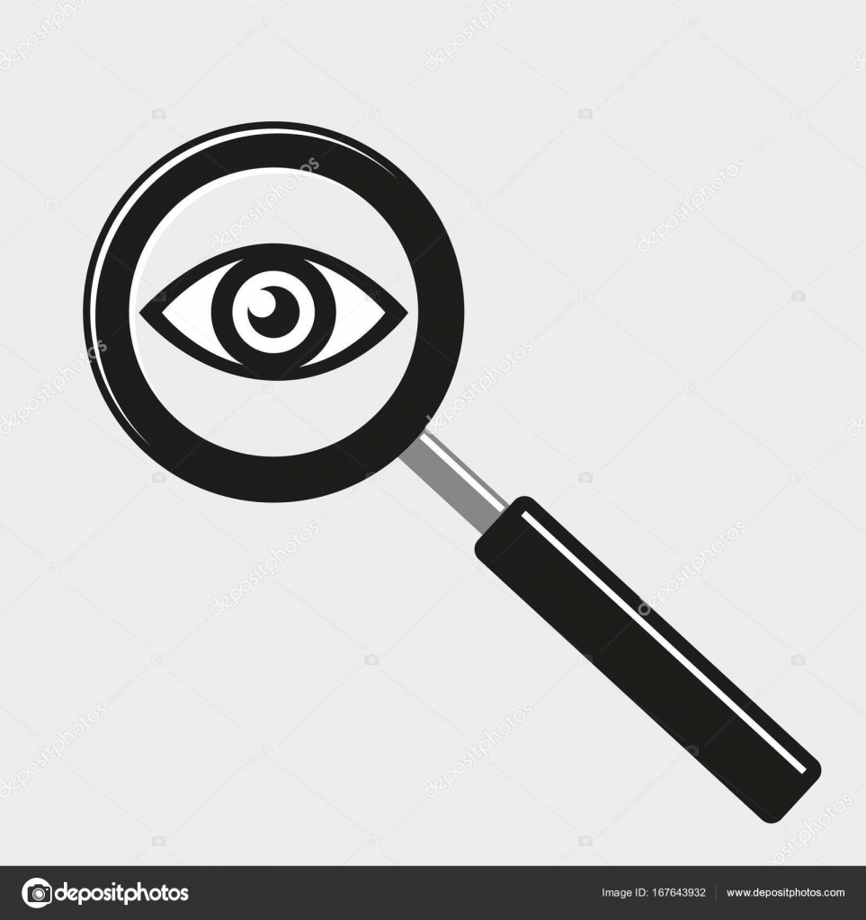 돋보기와 눈 아이콘 흑백 평면 디자인 벡터 일러스트 레이 션. 스톡 벡터 - ©Elena3567 167643932, image size:963x1024