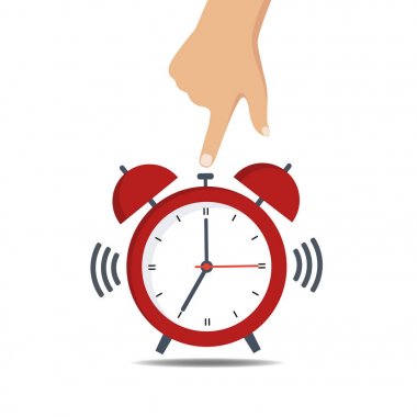 Kırmızı alarm saati dönüyor. Kavram uyandırma vakti. Vektör çizim.