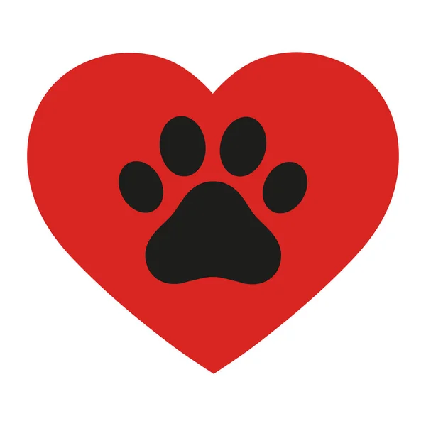 Pet paw love logo. Empreinte animale avec silhouette coeur autour . — Image vectorielle