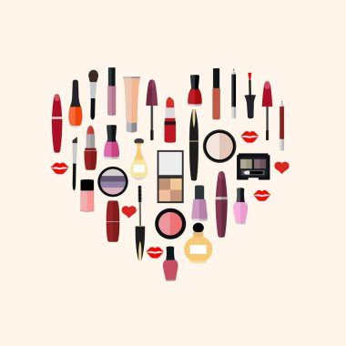 kalp şeklinde kozmetik kümesi
