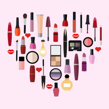 kalp şeklinde kozmetik kümesi