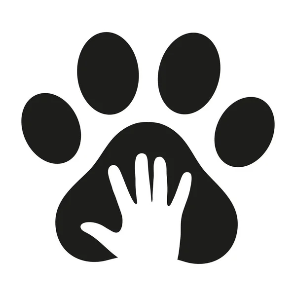 Main dans la patte du chien sur un fond blanc — Image vectorielle