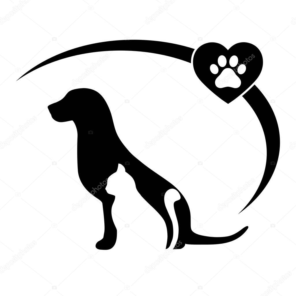 Vector clipart emblem of a cat with a dog on a white background