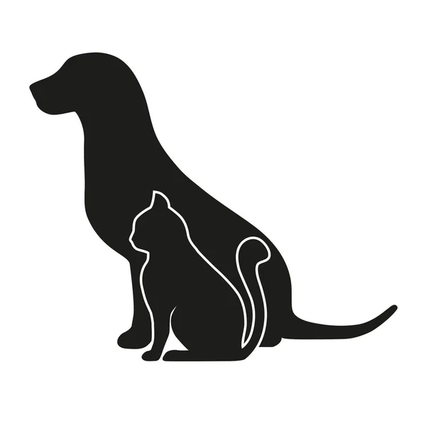 Köpek ve kedi beyaz zemin üzerine siluet — Stok Vektör