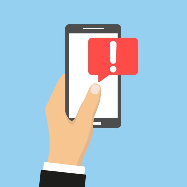 Hareket eden telefon içinde el simgesi. Ünlem tek vektör.