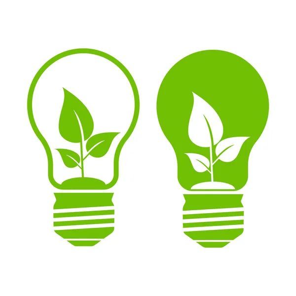 Flat Illustration Green Light Bulb Leaf — Stock Vector