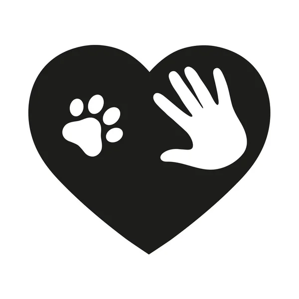 Mänsklig Hand Och Tass Hund Bakgrund Hjärtat — Stock vektor