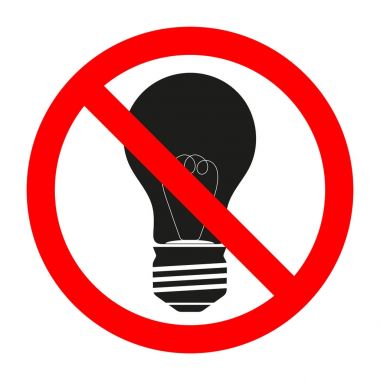 Hayır, yasak ya da belirtileri durdurmak. Işık lamba simgeler. Floresan lamba ampul sembolleri. Enerji tasarrufu. Fikir ve başarı işareti.