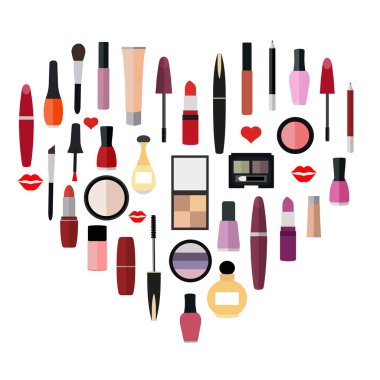 kalp şeklinde kozmetik kümesi