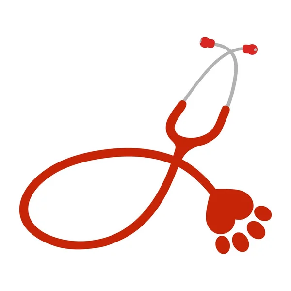 白い背景の上の足犬とベクトル図赤い聴診器 — ストックベクタ