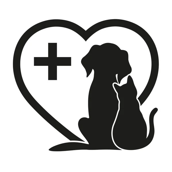 Silueta Perro Gato Sobre Fondo Del Corazón — Archivo Imágenes Vectoriales