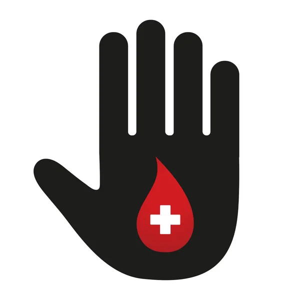 Emblema Mano Con Una Goccia Sangue Uno Sfondo Bianco — Vettoriale Stock