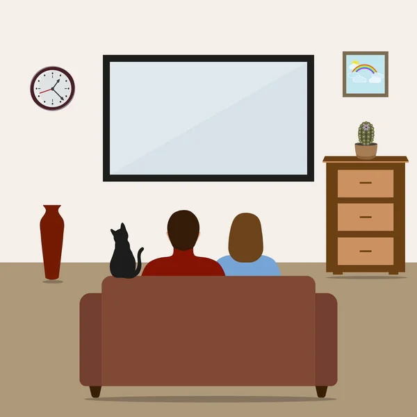 Hombre Mujer Sofá Viendo Televisión — Vector de stock