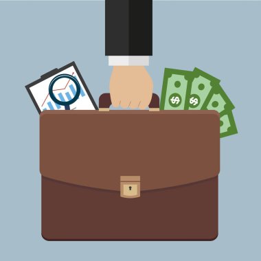 Evrak çantası gri bir arka plan üzerinde tutan işadamı el