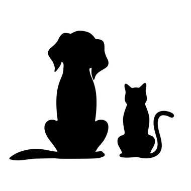 köpek ve kedi beyaz zemin üzerine siluet