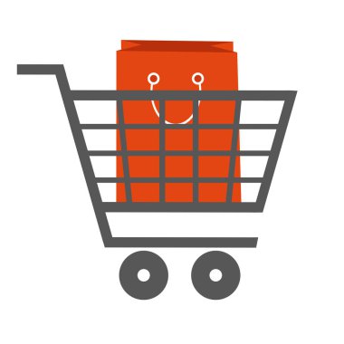 Çanta beyaz arka plan üzerinde süpermarket arabası