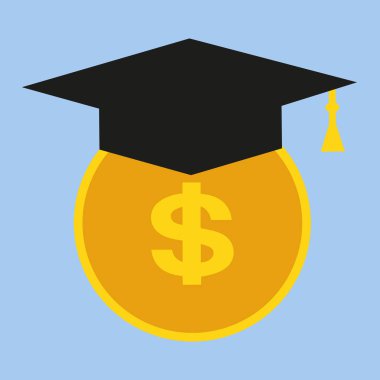 Doları para ile mavi bir arka plan yatırım eğitim üniversite şapka