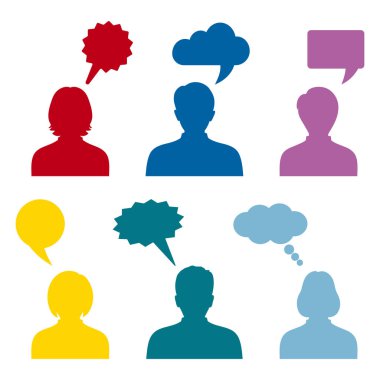 Renkli konuşma baloncukları olan insanlar simgeleri