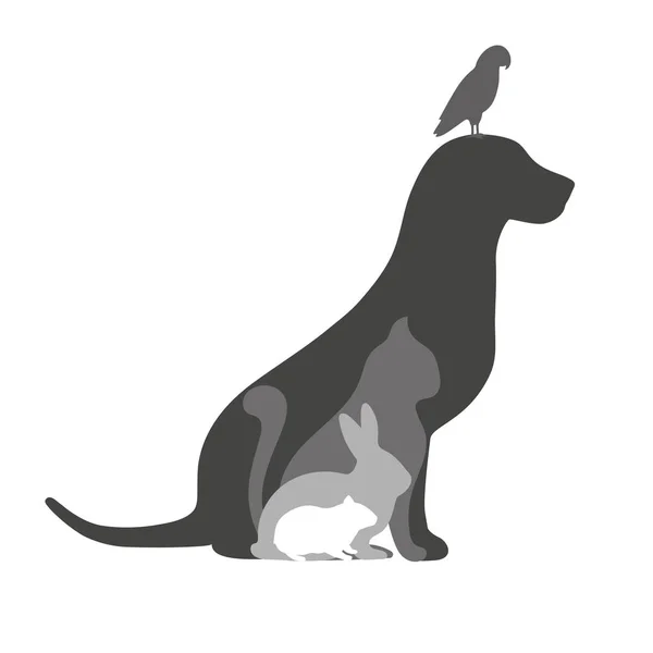 Silhouette Chien Chat Lapin Hamster Oiseau Sur Fond Blanc — Image vectorielle