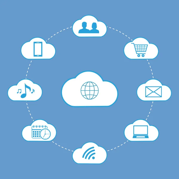 Internet Cloud Computing Media Technologie Numérique Ligne Sur Fond Bleu — Image vectorielle