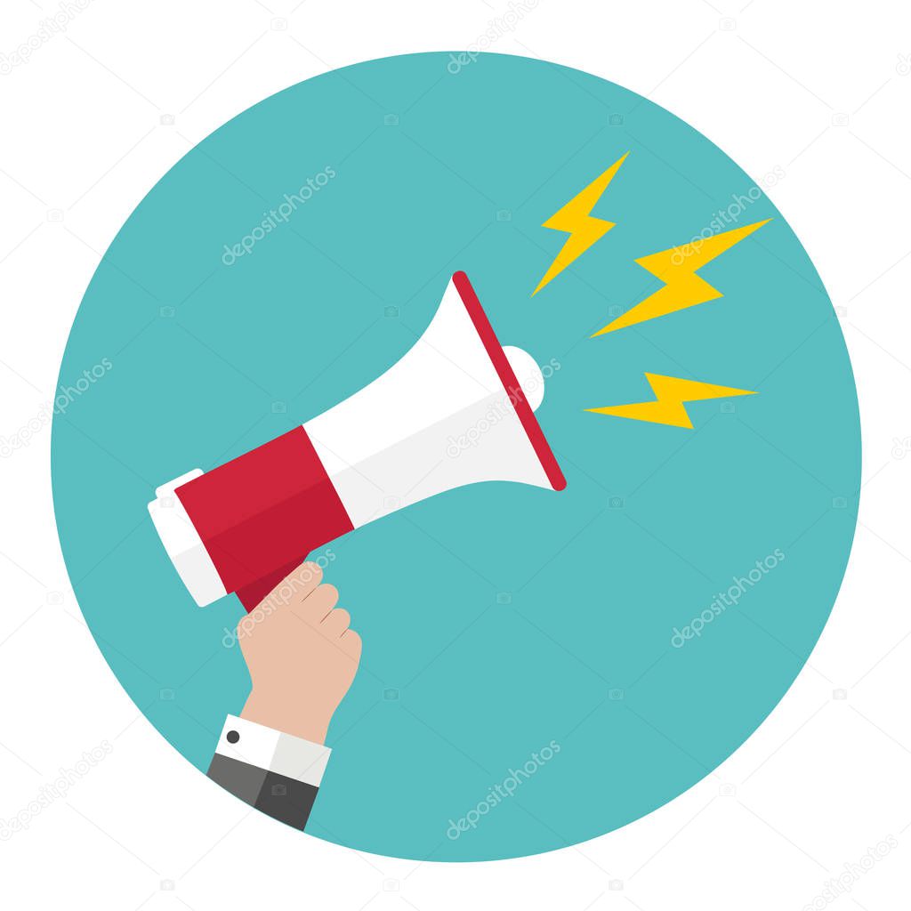 vector illustration megaphone in hand on a green background