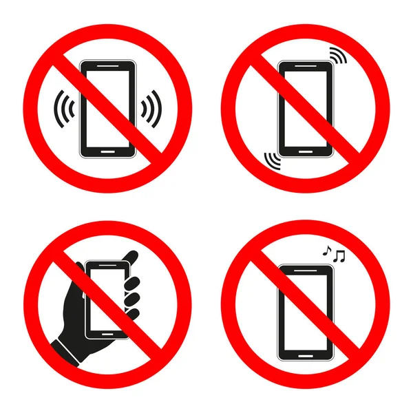 Zestaw Znaków Telefonów Komórkowych Jest Zabronione Białym Tle — Wektor stockowy