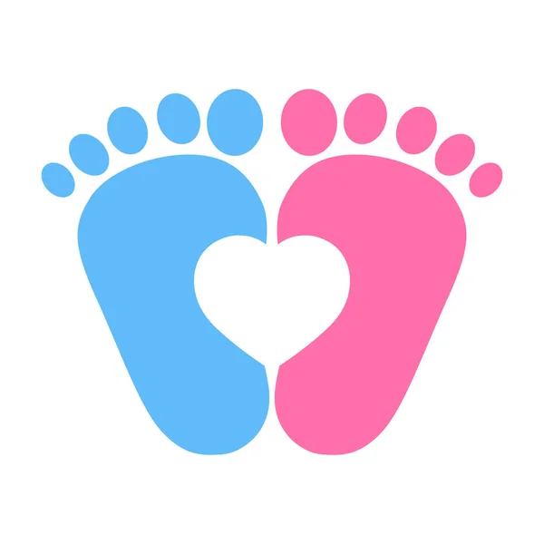 Illustration Blue Pink Girl Footprint Heart White Background Child Love — Stock Vector