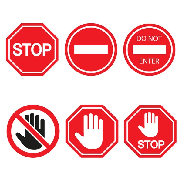 Stop Set Isolé Sur Fond Blanc Vecteur Stop Signe Rouge — Image vectorielle