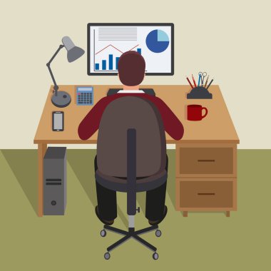 Resepsiyon Office çalışma yer Laptop arka arka görünümü oturan iş adamı