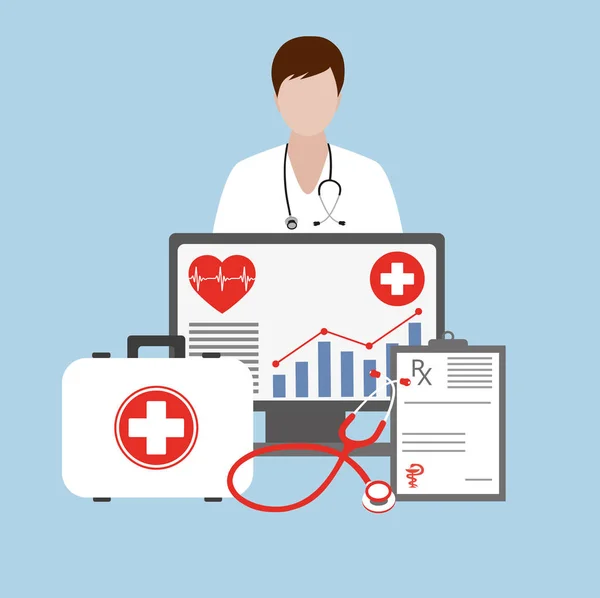 Doctor Fuera Del Monitor Pantalla Servicio Informática Salud Conceptos Modernos — Vector de stock