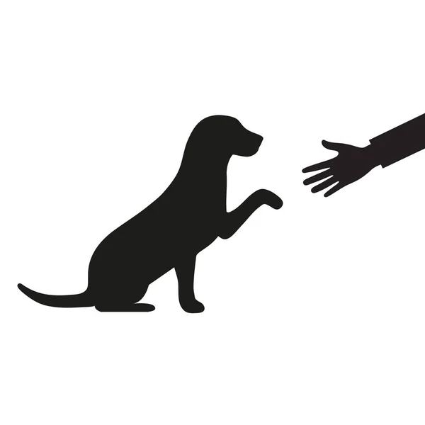 犬は白い背景の上足を男に与える — ストックベクタ