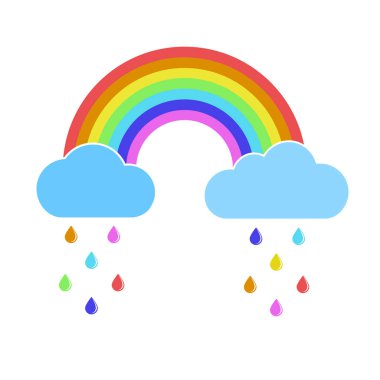 Rainbow ile ve beyaz bir arka plan üzerinde renkli bulutlu