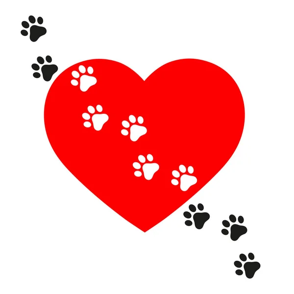 Illustrazione Tracce Cane Sfondo Cuore — Vettoriale Stock