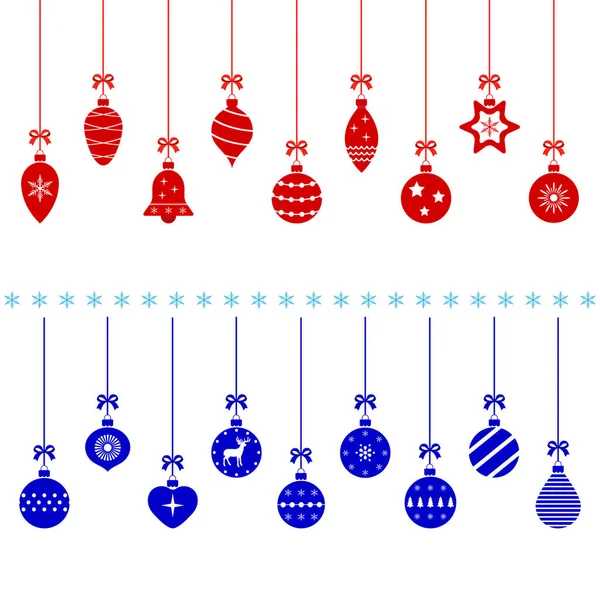 白を基調とした赤と青のクリスマスボール — ストックベクタ