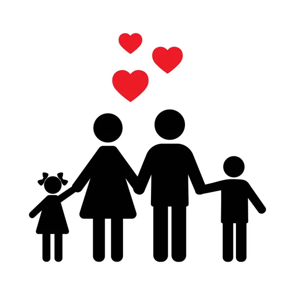 Illustration Signe Silhouette Une Famille Heureuse Sur Fond Blanc — Image vectorielle