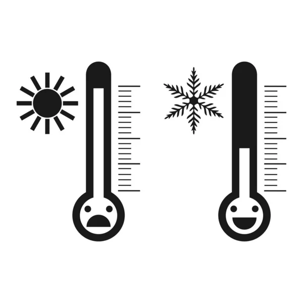Illustrazione Termometri Bianco Nero Caldo Temperatura Fredda Con Emozioni Diverse — Vettoriale Stock