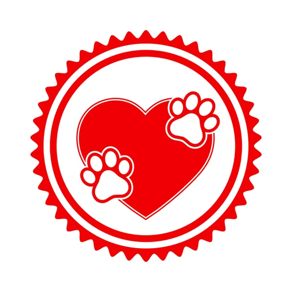 Κτηνιατρικό Έμβλημα Πατημασιές Ζώων Κόκκινο Φόντο Καρδιά — Διανυσματικό Αρχείο