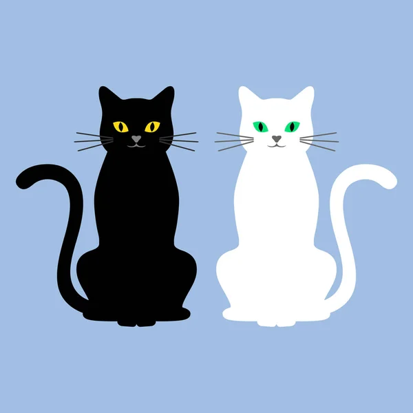 Illustration Cute Black White Cats Blue Background — ストックベクタ