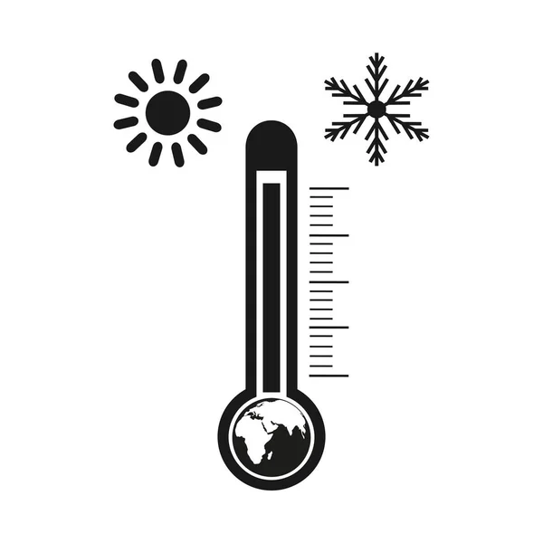 带有白色背景的地球仪和温度计的气候变化概念图标 — 图库矢量图片