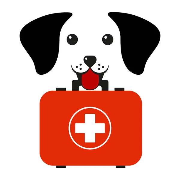 Ilustración Emblema Veterinario Cabeza Perro Con Una Maleta Médica Sobre — Vector de stock