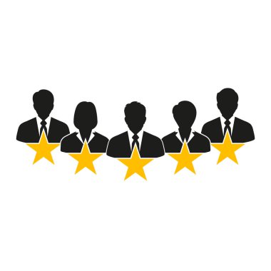 Ressamlar, iş adamları. Geribildirim tüketicisi veya müşteri değerlendirmesi kavramı, memnuniyet düzeyi ve eleştirmen. Beş yıldızlı derecelendirme.