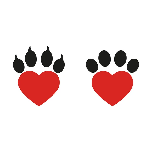 Καρδιά Σχήμα Σκύλου Κτηνιατρικό Πόδι Λογότυπο Λευκό Φόντο — Διανυσματικό Αρχείο