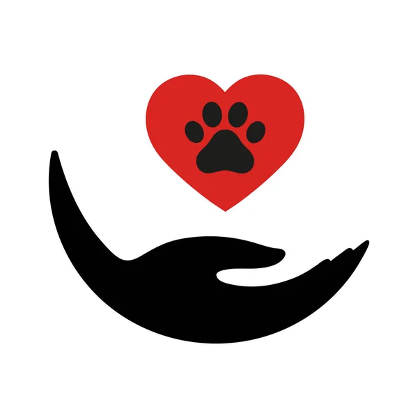 Illustration Veterinär Emblem Hand Håller Hjärta Med Hund Tass Vit — Stock vektor