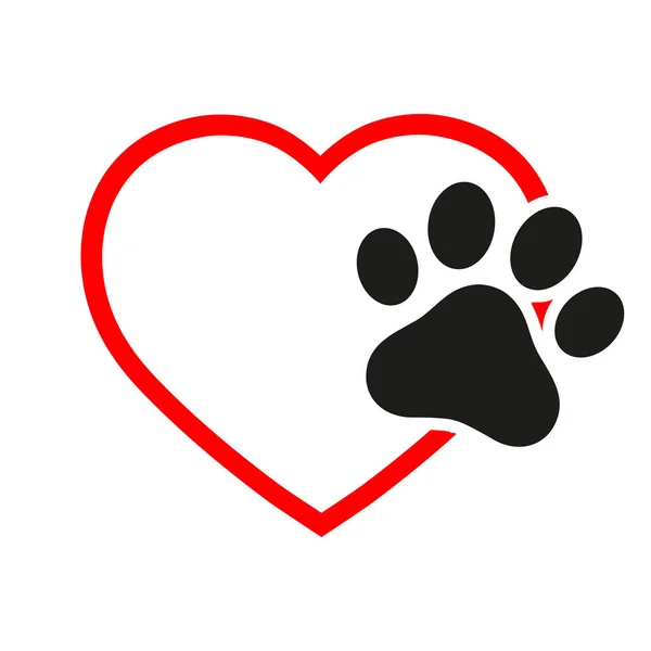 Illustration Veterinär Emblem Svart Hund Tass Hjärtat Vit Bakgrund — Stock vektor
