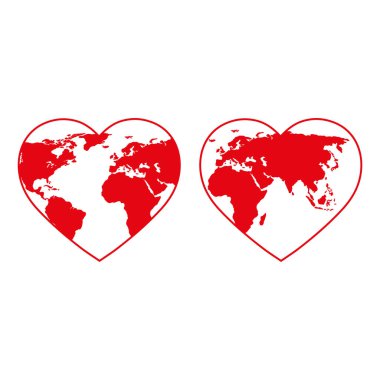 Heart shaped globe illustration. Earth Day emblem.