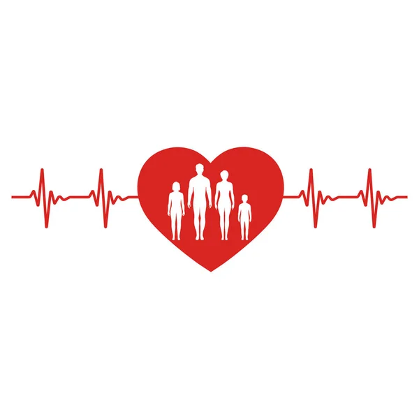 Illustration World Heart Day Concept Family Holding Hands Heartbeat Medical — 스톡 벡터