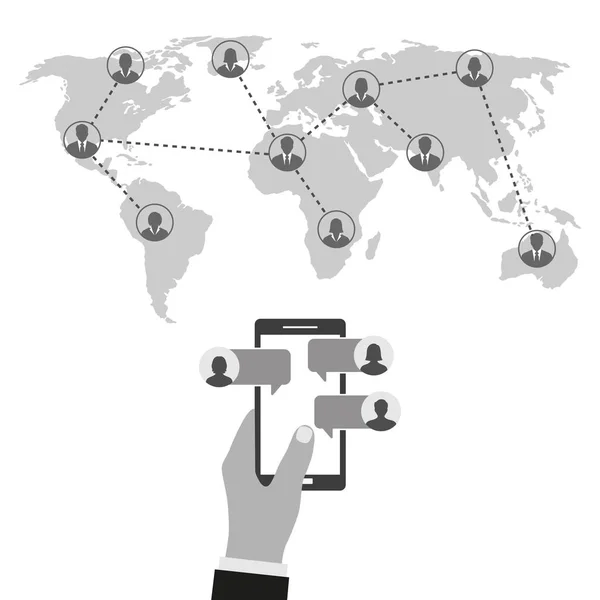 Illustrazione Del Social Network Globale Diverse Persone Avatar Sulla Mappa — Vettoriale Stock