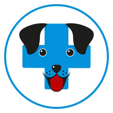 Tıbbi bir haçın arka planında sevimli bir köpek suratının çizimi