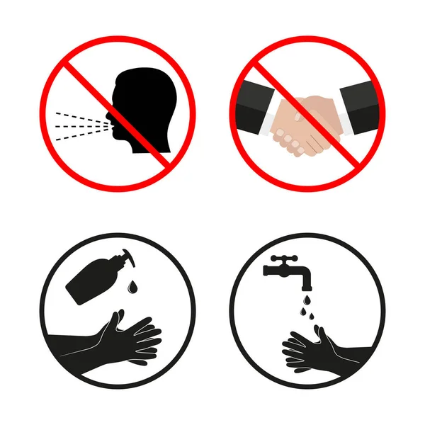一组禁止性图标 不可咳嗽 洗手及使用防腐剂 — 图库矢量图片
