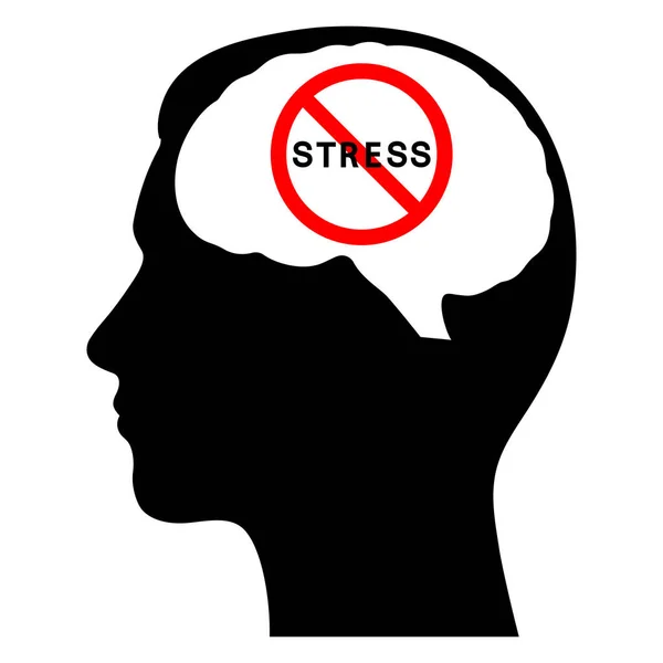 Cérebro Humano Nenhum Sinal Stress Num Círculo Vermelho Riscado Ícone — Vetor de Stock